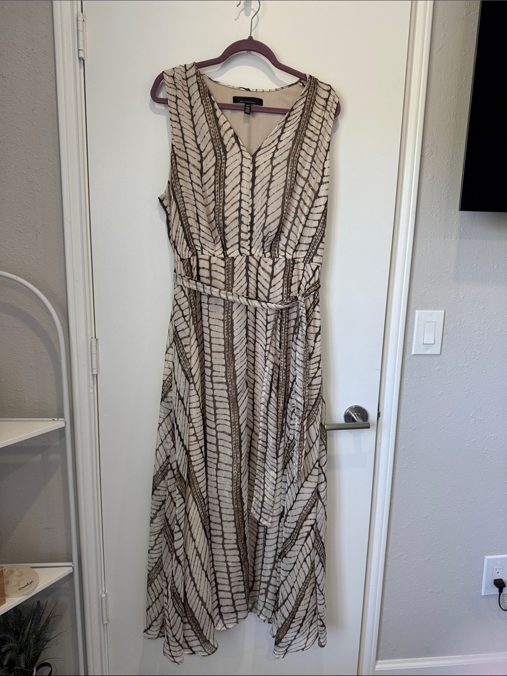 White House Black Market Beige and Brown Sleeveless Maxi Dress